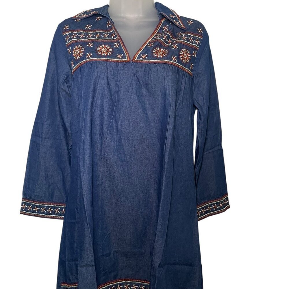 Guadalupe Designs Ellie Floral Denim Tunic Dress Embroidered Boho NWT Size M - Picture 4 of 6